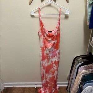 Elegant Pink and Orange Floral Dress